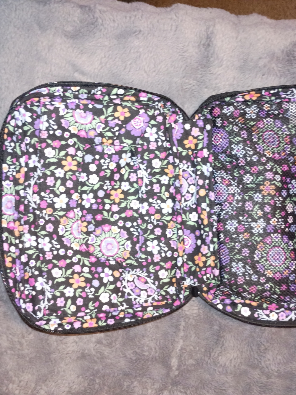 Vera Bradley Black Floral Travel Organizer with Purple, Pink & Orange Accents